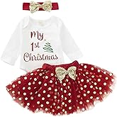 Goelsakurara Baby Girl 1st Christmas Outfits Letter Print Romper+Polka Dot Tutu Dress+Headband 3PCS Clothes Set