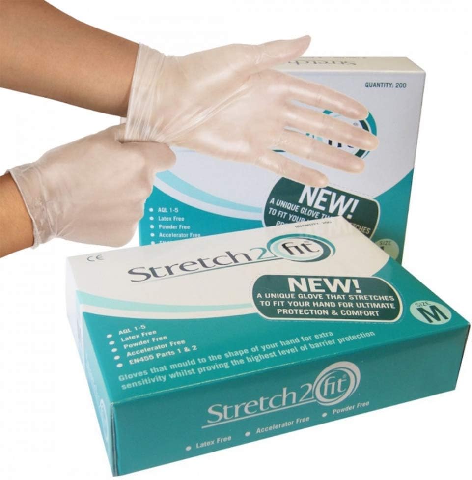 Stretch 2 Fit Box of 200 Disposable Gloves Large Powder Latex Free