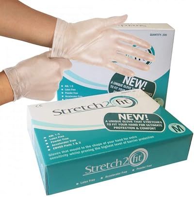 Stretch 2 Fit Box of 200 Disposable Gloves Large Powder Latex Free