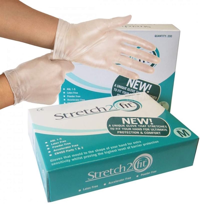 Stretch 2 Fit Box of 200 Disposable Gloves Large Powder Latex Free