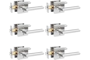 HOSOM 6 Pack Privacy Door Handles Interior for Bedroom and Bathroom, Satin Nickel Interior Door Handles with Lock, Heavy Duty Interior Door Levers, Keyless Reversible Square Door Locks Door Knob