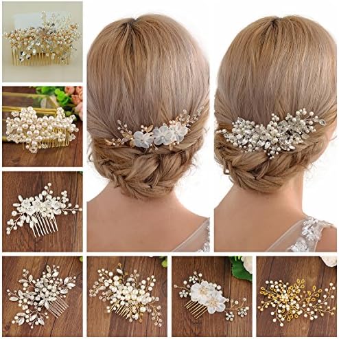 ULAPAN Wedding Hair Comb Crystals Bridal Hair Comb Pearls Bridal Hair Pieces Wedding Headwear with Comb (HP117)