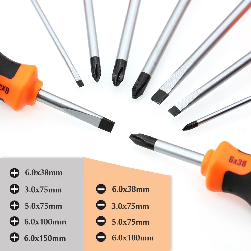 Kingsdun Phillips and Flathead Screwdriver Set, 9pcs Long and Stubby Screwdriver Set with Magnetic Tips and Comfortable Non-skid Handle, Heavy Duty Hand Tool Kit for Repairing,Crafting: Home Improvement