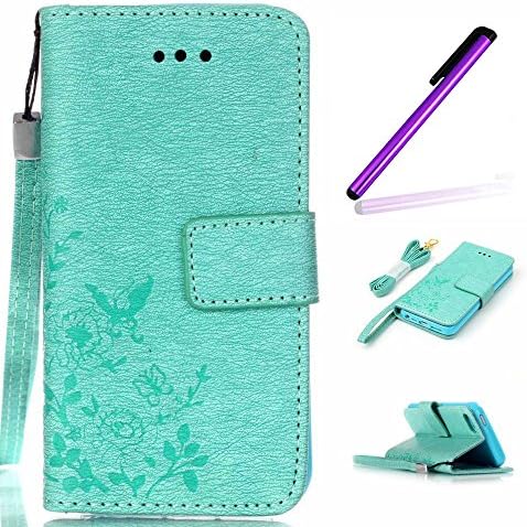 iPhone 6 Plus Case,LEECO iPhone 6S Plus Case Butterfly Flower Synthetic Leather Flip With Support Stents Wallet Card PU Case Cover Skin for Apple iPhone 6/6S Plus Secret Flower Green