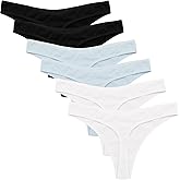 Ekouaer Womens Thongs Invisible Panties No Show Seamless Low Waist Breathable G-String Cotton Thongs 6 Pack