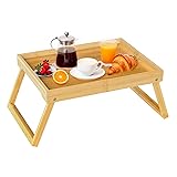 Bamboo Bed Tray Table with Folding Leg, Breakfast