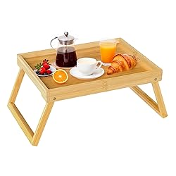 Bamboo Bed Tray Table with Folding Leg, Breakfast