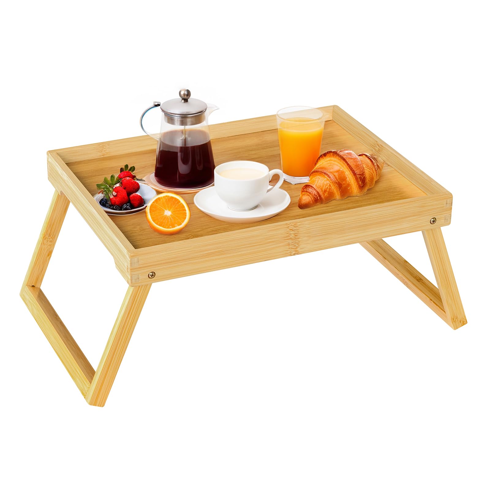 Bamboo Bed Tray Table with Folding Leg, Breakfast