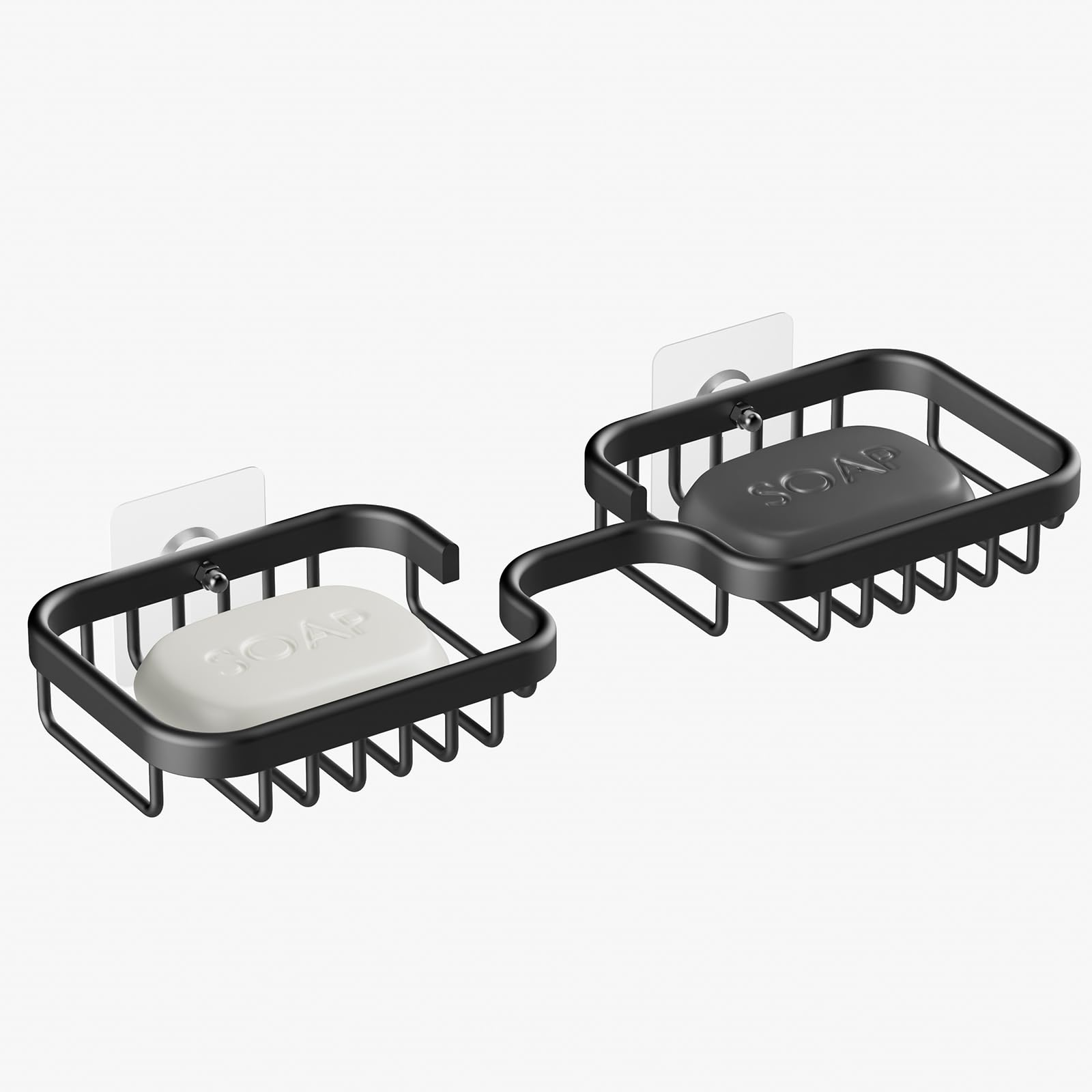 Photo 1 of 2 Soap Dishes Holder Shower Soap Bar Holder for Shower Wall, Soap Holder for Bathroom, Rustproof Aluminum Sponge Holder for Kitchen, Square (Black) 1 Pack