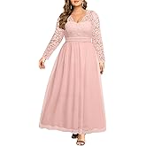 Talisea Plus Size Formal Wedding Dresses - Gowns Evening Prom Elegant V Neck Long Sleeve Lace Chiffon Long Maxi Dress