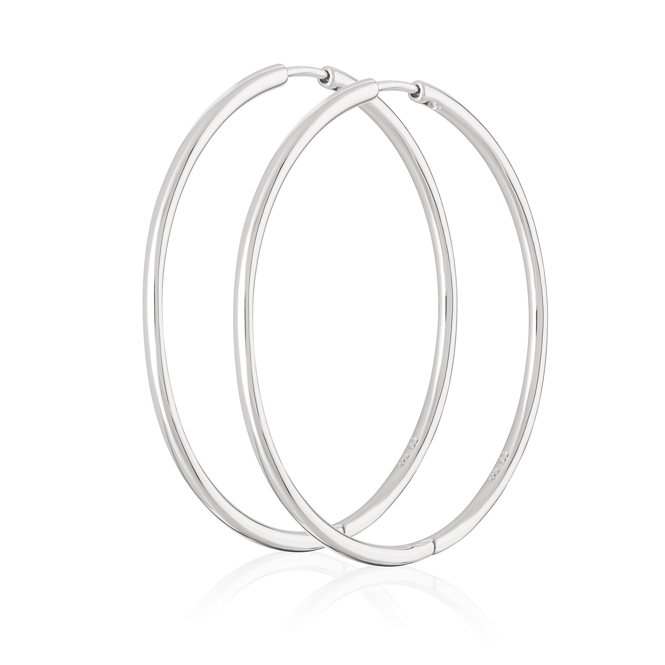 NKlaus pair Ø 44mm 925 Sterling Silver hinged hoop earrings 1,9mm thick rhodium plated 2100