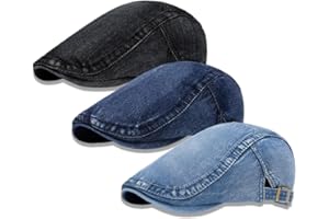 Besforta 3Pcs Denim Mens Newsboy Flat Caps Washed Cotton Beret Ivy Cap Irish Cabbie Driving Hunting Hats