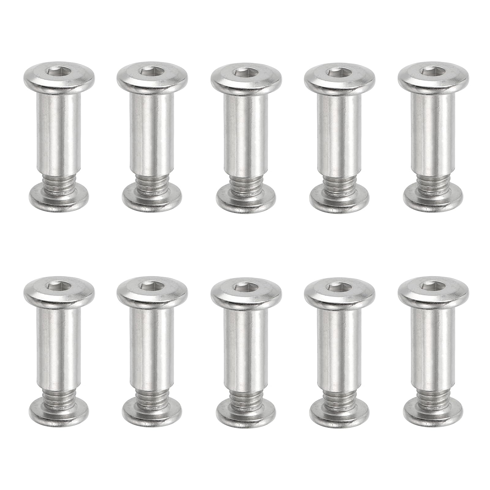 PATIKIL Hex Chicago Screws, 10 Set Binding Screw Posts M8 x 20 mm Connecting Hex Drive Socket Cap Bolt Nuts for Scrapbook Leather Belt Album Photo Furniture Repair, Silver