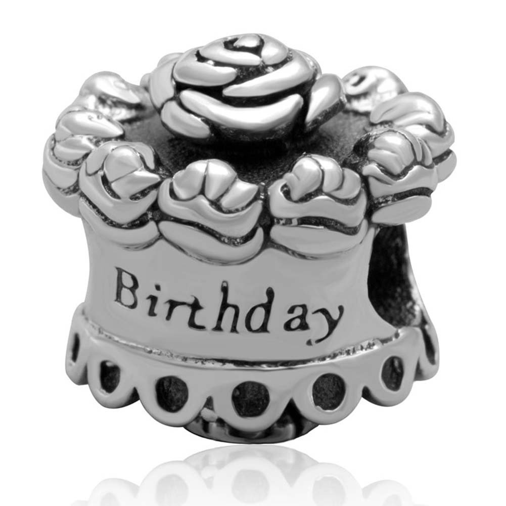 Cake Charm 925 Sterling Silver Birthday Charm Flower Charm Birthstone Charm for Pandora Charm Bracelet