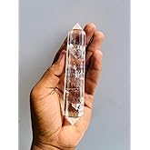 1Pcs Clear Quartz Double Terminated Point Crystal Gifts Healing Crystal Handmade Crystal Carved Point for Home Office Decorative 4-5inche