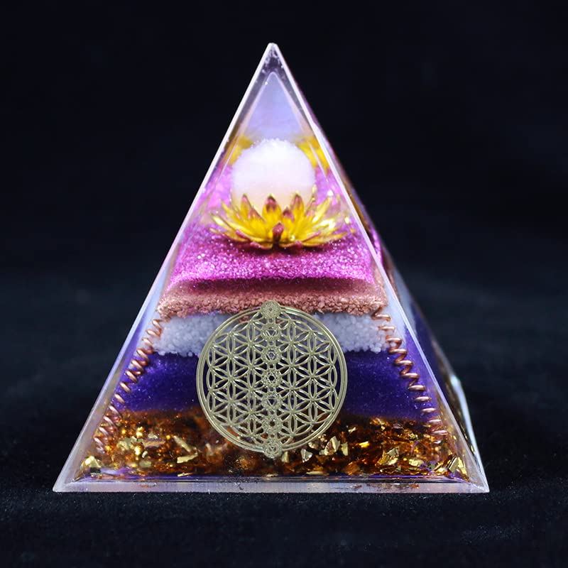 TAMHOPE 7 Chakra Orgonite Pyramid Flower of Life Pyramid,Emf Protection Healing Crystals and Stones Meditation Chakra Crystals(Extra Large 8cm/3.15'')
