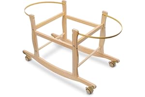 ChengFu Moses Basket Stand, Bassinets Stand, Wooden Rocking Moses Baskets Stand for Baby Bassinets, Mose Basket Bassinet Stand Adjustable Bassinet Rocker with Wheels