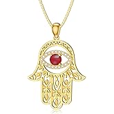 Feeot Hamsa Hand Necklaces For Women 925 Sterling Silver Hand Of Fatima With Evil Eye Birthstone Protection Third Eye Hamsa Pendant for her
