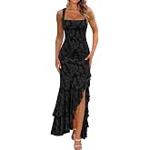 BORIFLORS Women's Elegant Ruched Floral Maxi Wedding Guest Dress | Mermaid Ruffle,Cocktail Formal Homecoming, Long Dresses