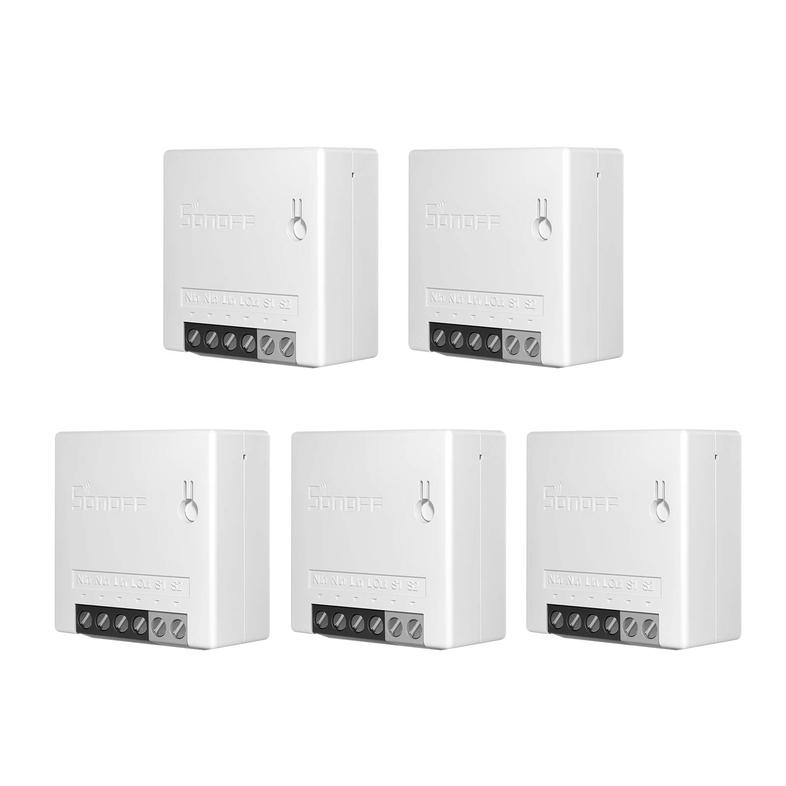 SONOFF WiFi Smart Switch 2 Way Light Switch 10A 2200W, Works with Alexa/Google Home, APP Remote Control, Voice Control, Timer Function, Support LAN Control, No Hub Required, MINIR2, 5PCS