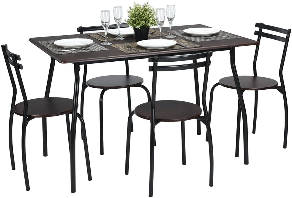Lillyarn 5Pcs Dining Set Breakfast Table and Chairs Set Metal Dinette Set Kitchen Furniture for 4 Person