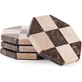 EarthenTones Marble Coasters Set of 4, Oceanic &amp; Verona Handmade 4 inch Star Stone Coaster, Decorative Checkered Cup Coaster for Coffee Table, Housewarming Gift &amp; Luxury Kitchen Accessories