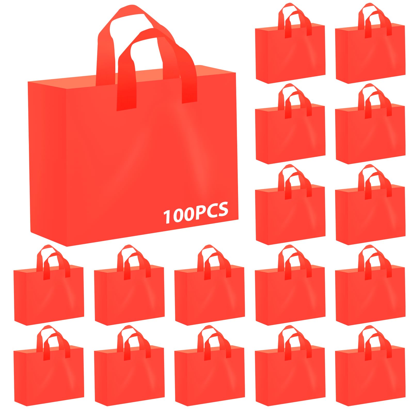 Photo 1 of *Bag cut* Amylove 100 Pcs Valentines Plastic Gift Bags with Handles Red Shopping Frosted Tote Bags Bulk Retail Bag for Small Business Boutique Wedding Holiday Gift Packaging 16"x 12"x 6"