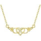 14k Gold Infinity Heart Necklace, Yellow Solid Gold Celtic Trinity Knot Pendant Women Jewelry Gift on Brithday, Anniversary 18"