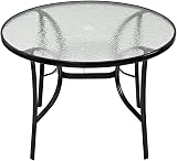 Panana 105cm Round Outdoor Dining Table Parasol Hole Tempered Glass Base Patio view 3