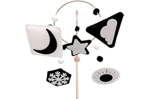 Vlokup Montessori Mobile, Black and White Baby Crib Mobile, Neutral Nursery Mobile Decoration for Pack N Play, for Baby Boy & Girl, Sun, Moon, Star, Snow, Cloud