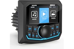 VOXXBASS Waterproof Marine Bluetooth Radio for Boat - Marine Gauge Stereo Receiver -3 Inch LCD Display Backup Camera Input USB AUX 4 Zones Subwoofer Pre-Amp AM FM Radio for ATVs UTVs SXS
