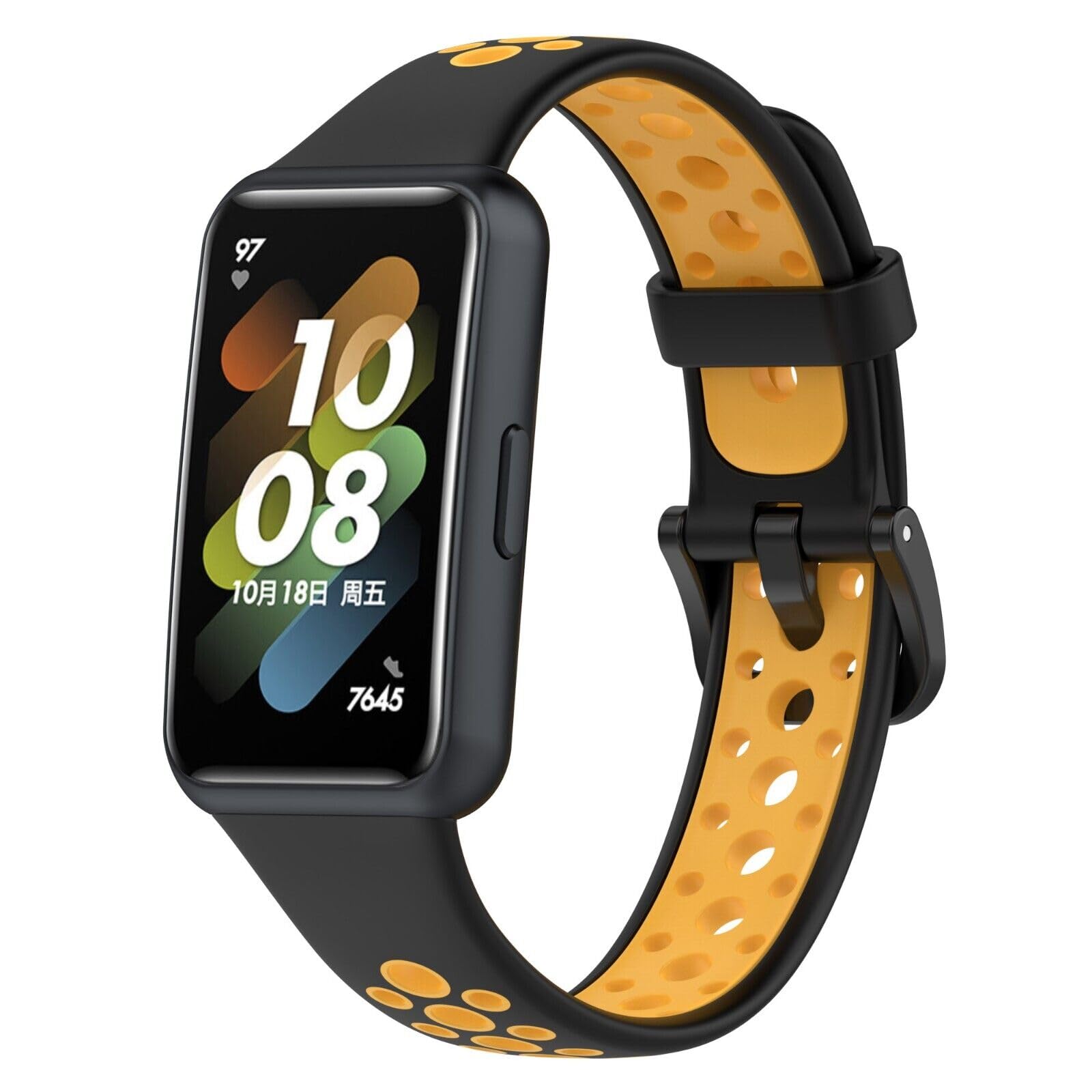 Panda Bobo For Huawei Band 7 (LEA-B19) Replacement Silicone Sport Watch band Strap (Black+Yellow)
