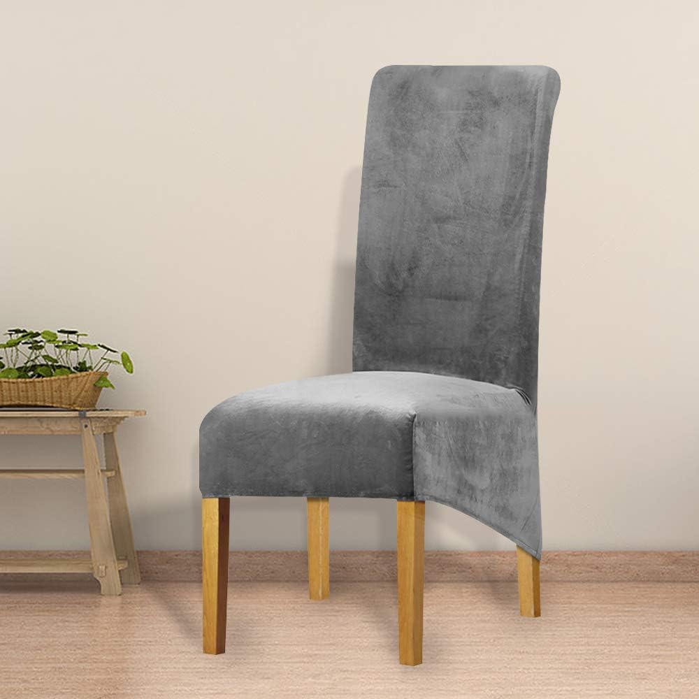 Leorate Chair Slipcovers XL Size High Back Chair Covers Stretch Velvet Chair Protector for Dining Room Kitchen Banquet Hotel Home Decor Grey Pack of 6 - Image 4