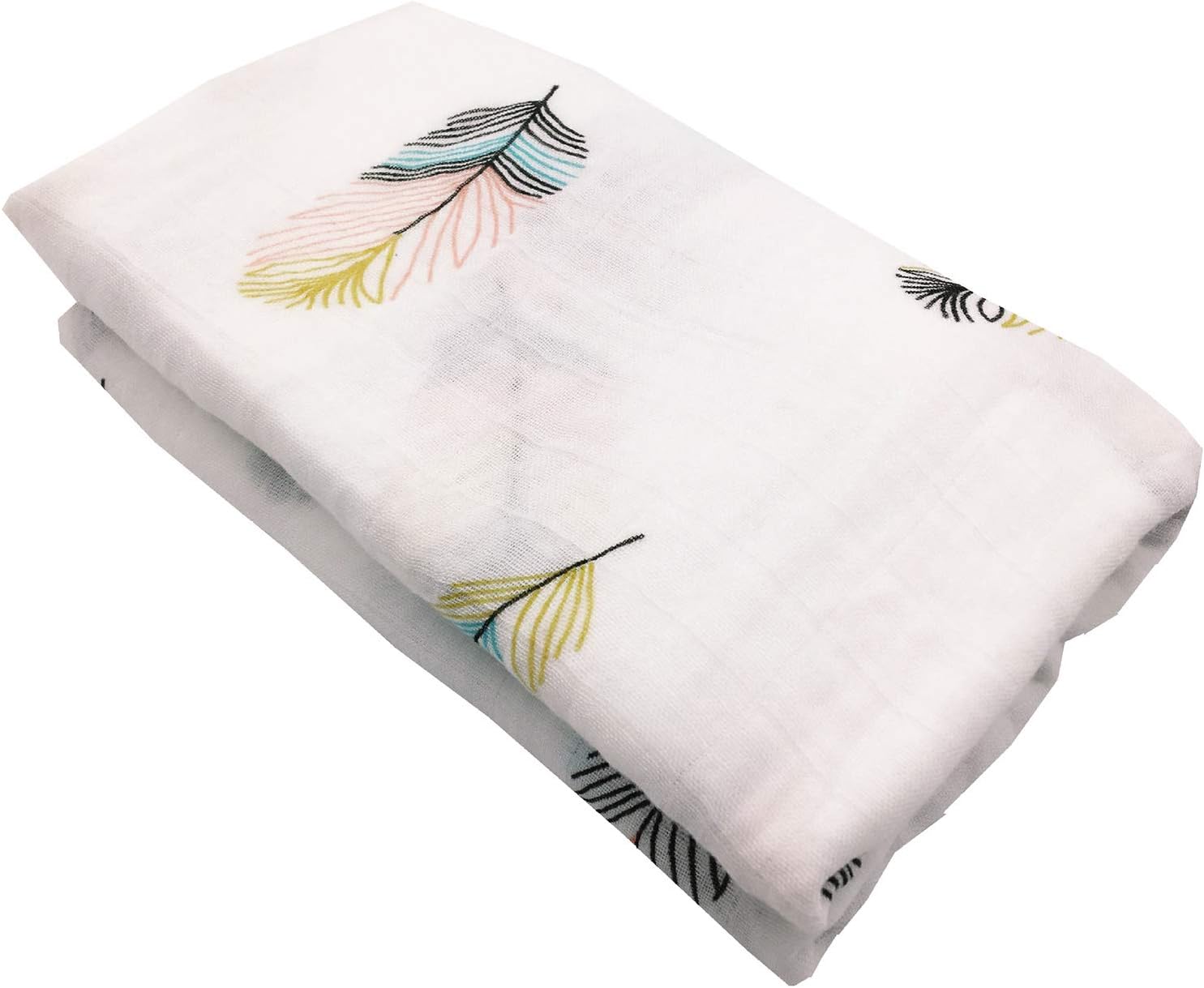 Newborn Baby Swaddle Wrap Blankets Soft Large Muslin Squares (Feather, 120 x 120 cm)
