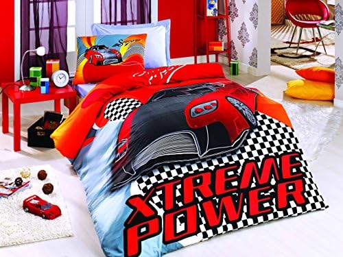 %100 Cotton Xtrem Power Of Car's Kid's Single/Twin Size 63"x 87"inch Duvet Cover Set Kid's Bedding Linens