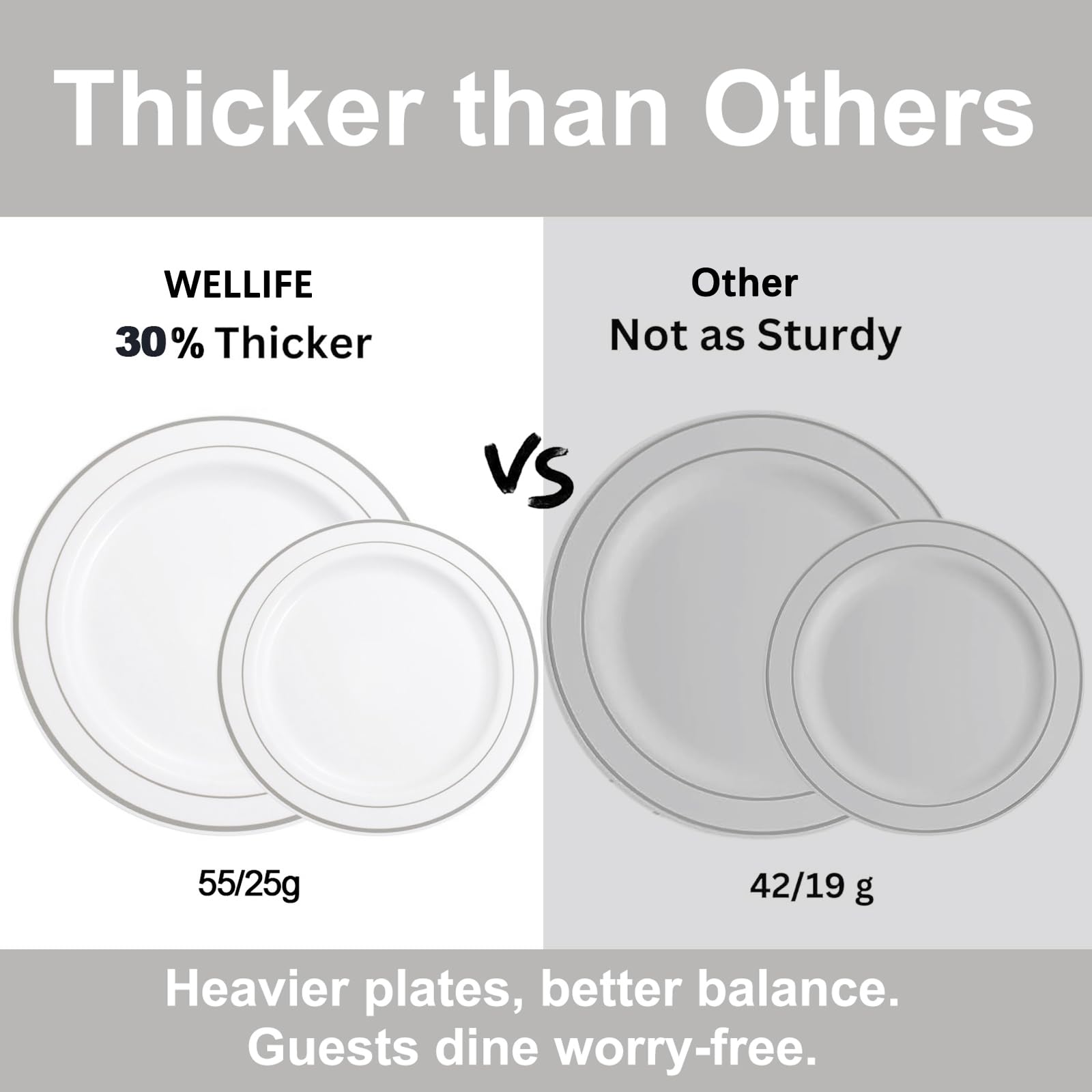 WELLIFE 350-Piece Silver Plastic Dinnerware Set - Disposable 10.25