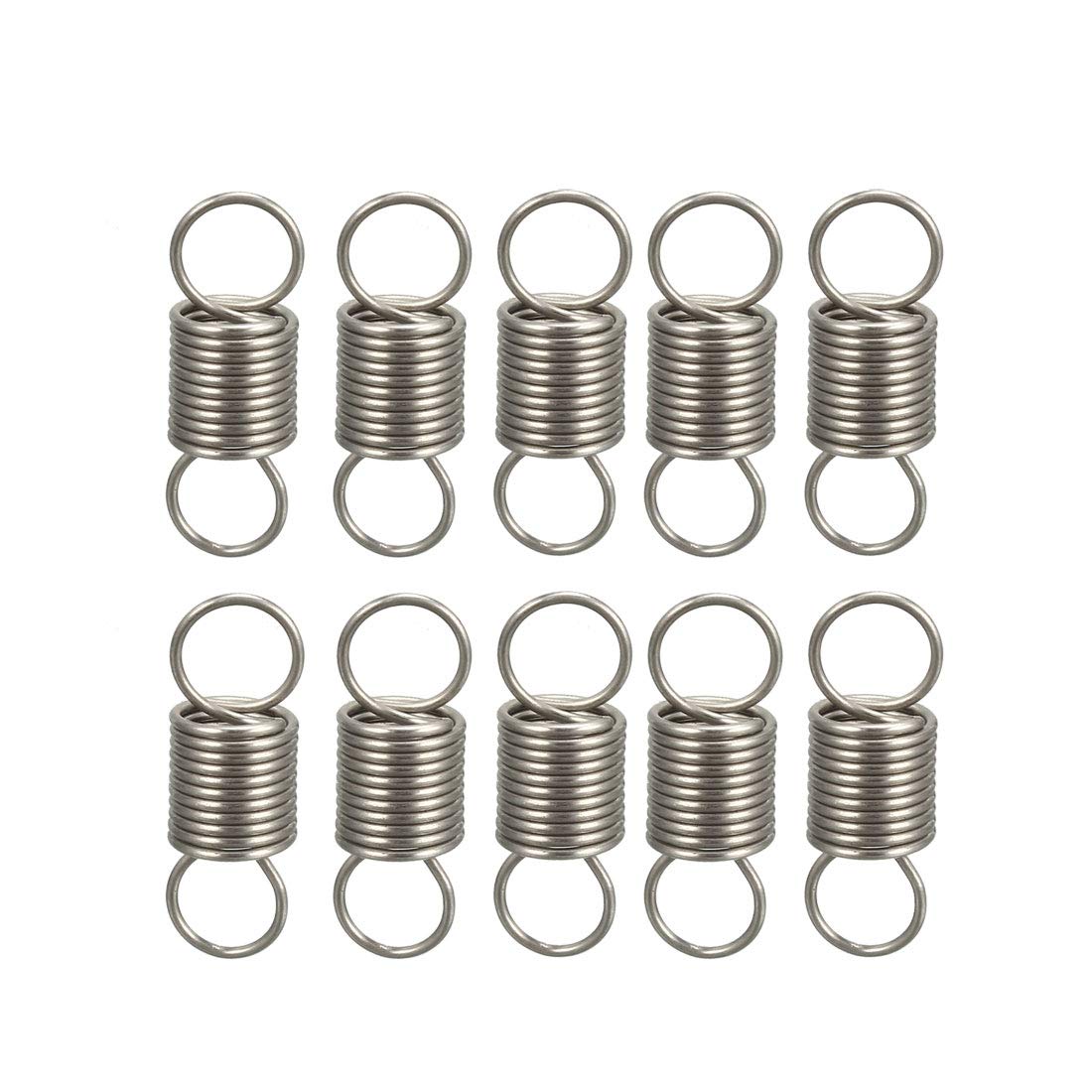 uxcell Extended Compressed Spring Wire Diameter 0.02", OD 0.2", Free Length 0.59" Stainless Steel Small Dual Hook Tension Spring 10pcs