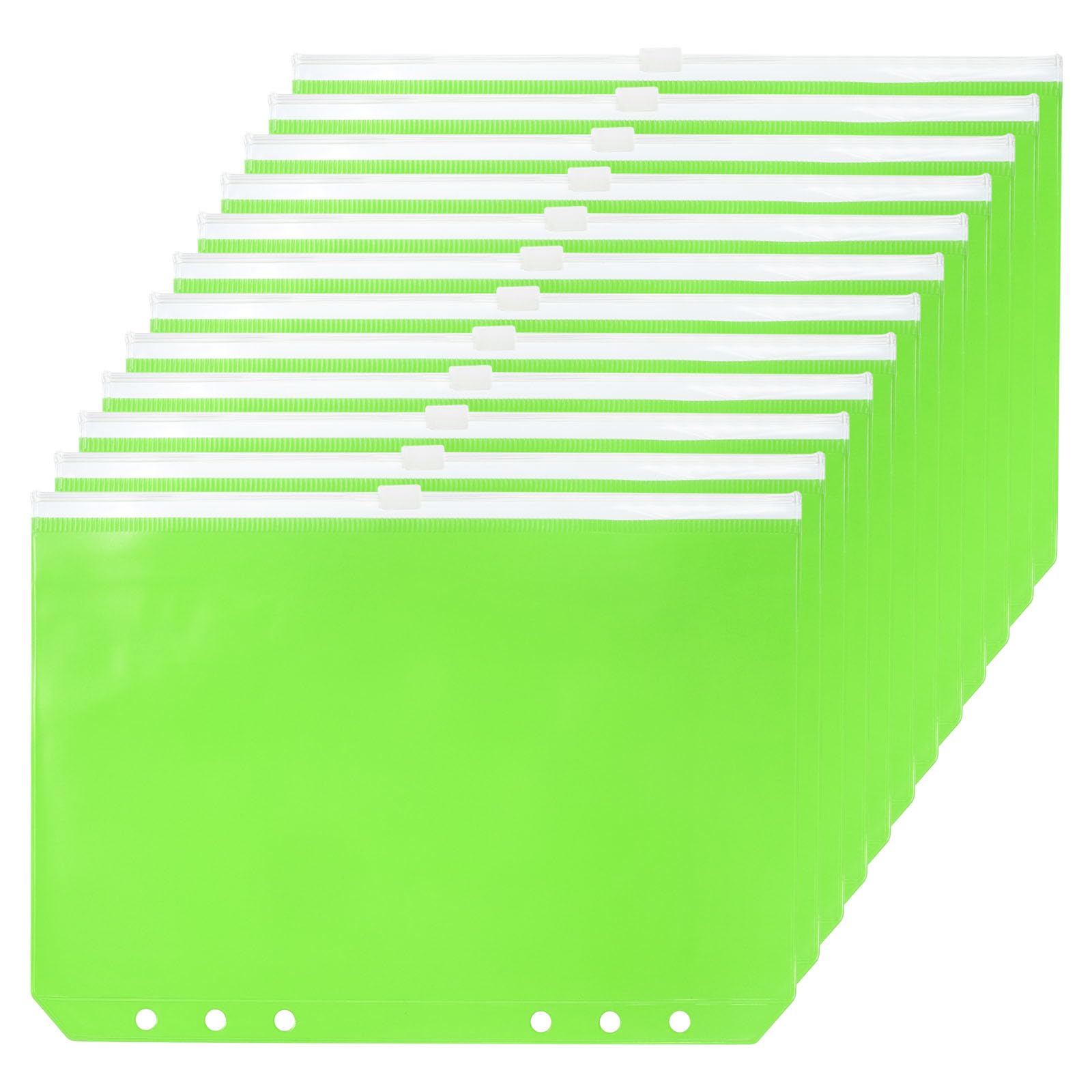 PATIKIL A6 Binder Pocket, 12 Pack PVC Zipper 6 Holes Binder Pouch Folders Document Waterproof Filing Storage Loose Leaf Bags for 6-Ring Notebook Binder, Green