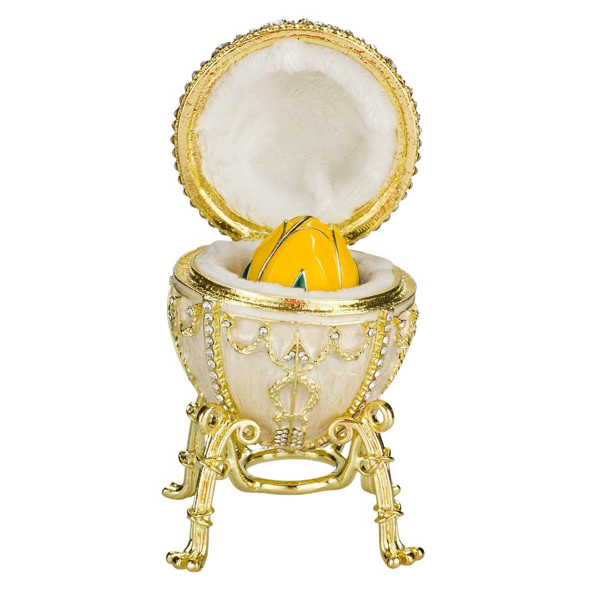 danila-souvenirs Glamorous Style Rosebud Easter Egg Trinket Jewel Box with Flower 9,5 cm cream