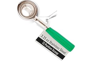 Restaurantware 3.25 Ounce Portion Scoop, 1 Trigger Release Stainless Steel Cookie Scoop - with Green Handle, Stainless Steel 