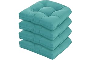 HOMELYSIAN 19x19 Outdoor Chair Cushions Set of 4, Tufted Wicker Patio Furniture Cushions, Thick Outdoor Seat Cushions for Lawn Chairs, Overstuffed and Water Resistant, Teal