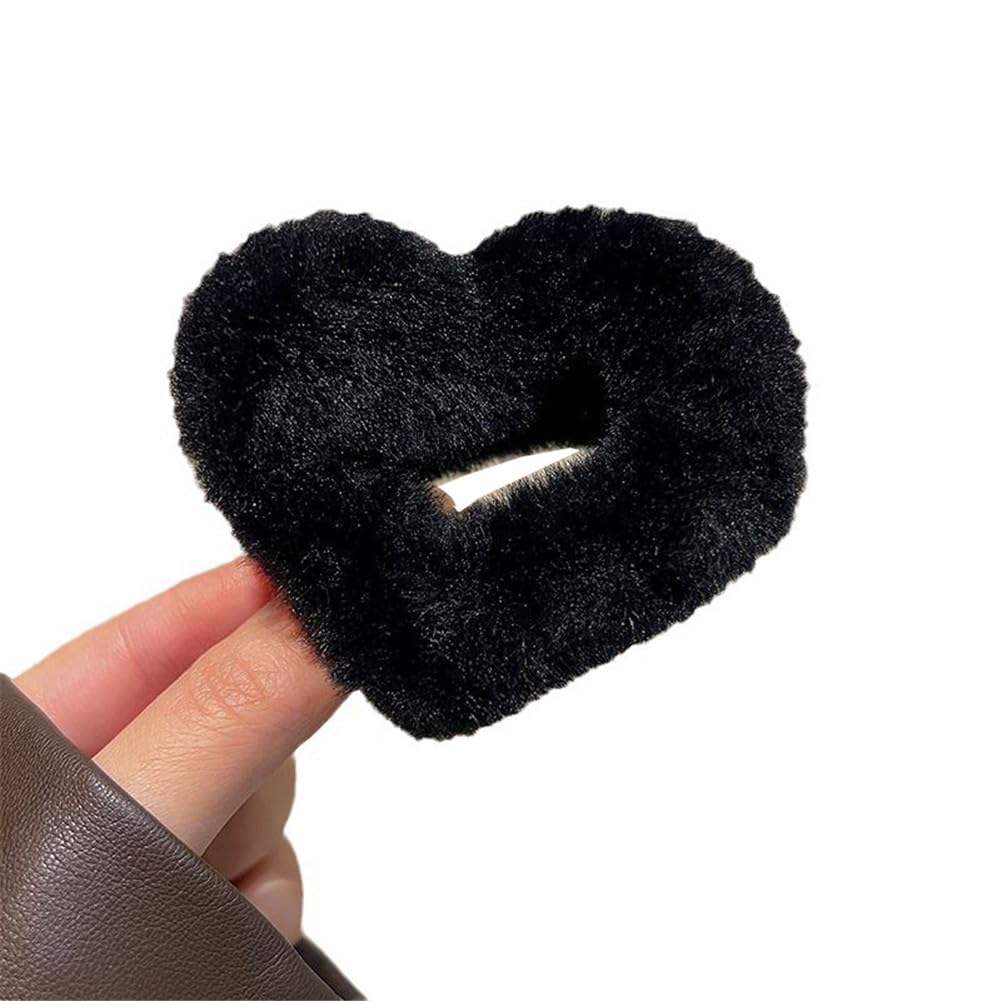 gaobaozhu Plush Heart Hair Clip for Women Fluffy Plush Hair Catch Barrette Jaw Clamp Love Heart Decoration for Women Girls Strong Hold Half Bun Hairpins for Thick Thin Hair Stylish Curly Hair