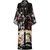 DandyChic Women's Long Floral Satin Robes Imitation Silk Sleepwear Bridal Dressing Gown for Bridesmaid Nightgown