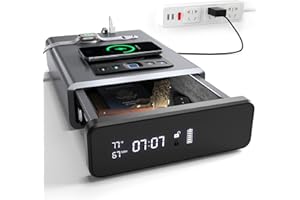Grimtron Biometric Gun Safe, Clock Smart Safe with 2-in-1 Wireless Charging Gun Safe for Handgun - Nightstand Handgun Safe Pistol Safe with Quick Access and Auto Open