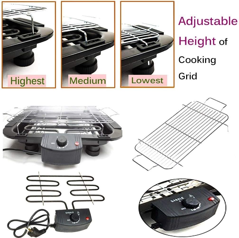 review 2000W Portable Electric Smokeless Portable BBQ Indoor Barbecue Grill Water Filled Drip Tray, Black