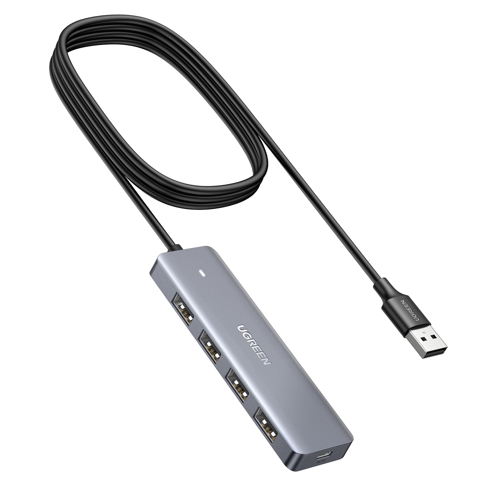 UGREEN USB 3.0 ハブ 4ポート拡張 USB ハブ USB C電源供給 セルフパワー/バスパワー USB 高速ハブ 軽量型 PS5 PS4 Windows/Mac OS対応 LEDランプ付き (4A-150CM)