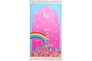 SKATTOOTH Kids Prayer Rug, Prayer Mat Padded, Cartoon Praying Rug for Children Gift, Ramadan Gifts (Colorful)