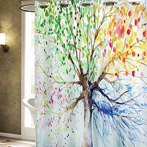ZSZT Ringless Shower Curtain, Builtin Eyelets Design for Flexible