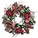 Teresa's Collections Pre-Lit 24 Inch Country Road Red Green and Gold Christmas Wreath with Ball Ornaments,Berries,Pine Cones,Tartan Ribbons and Flowers,Battery Operated 20 LED Lights
