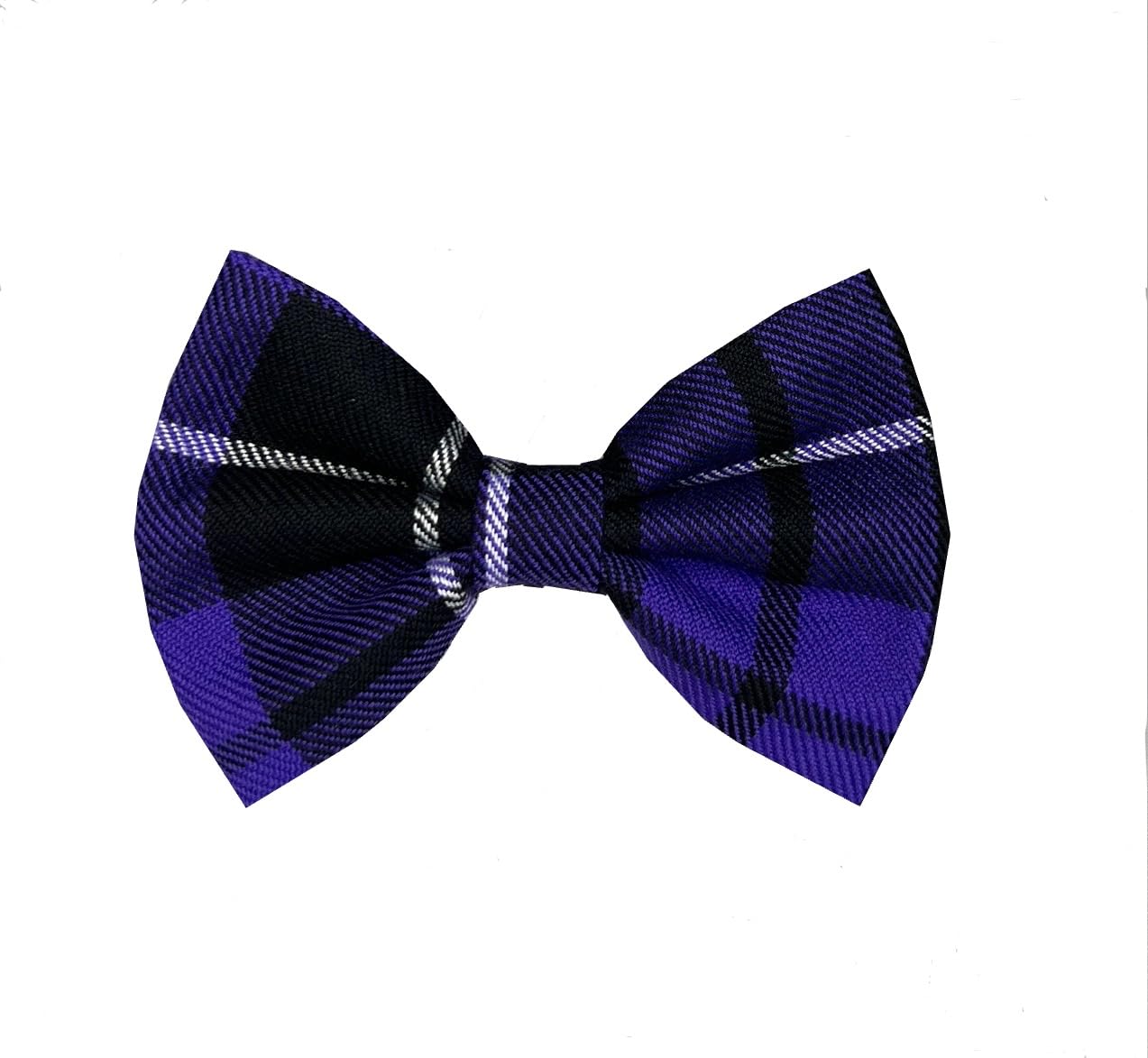 New Dogs Bow Tie Tartan woven Elastic Band attach COLLAR ACCESSORY Handmade UK (Medium tartan purple) — image 1